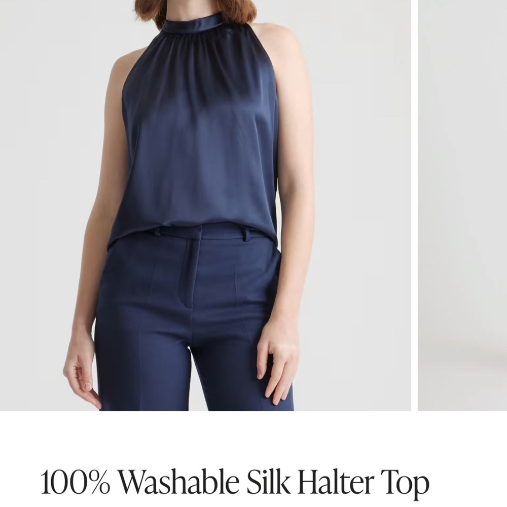 Quince Navy Blue Silk Halter Top